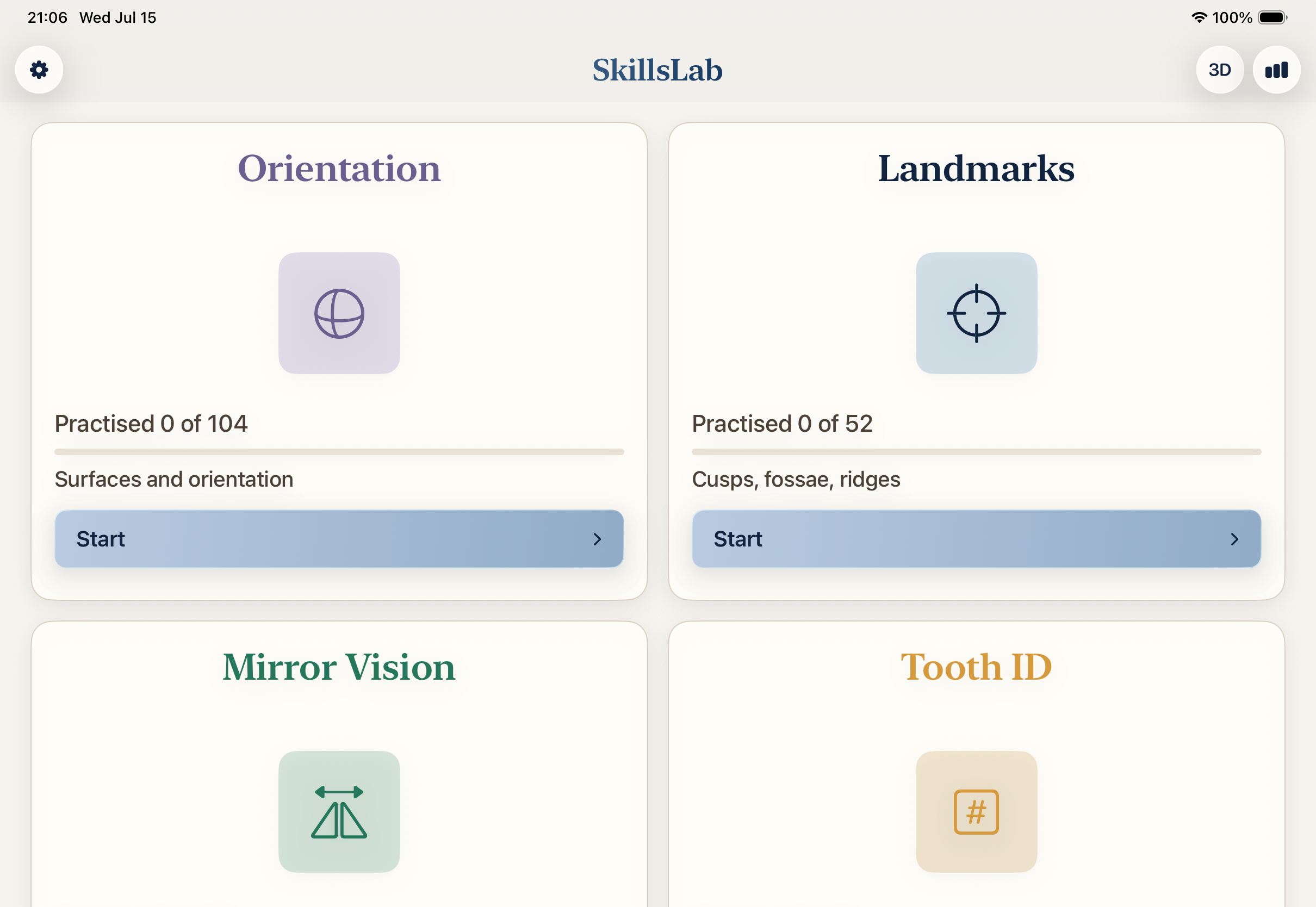 SkillsLab home screen on an 11-inch iPad Pro in landscape.